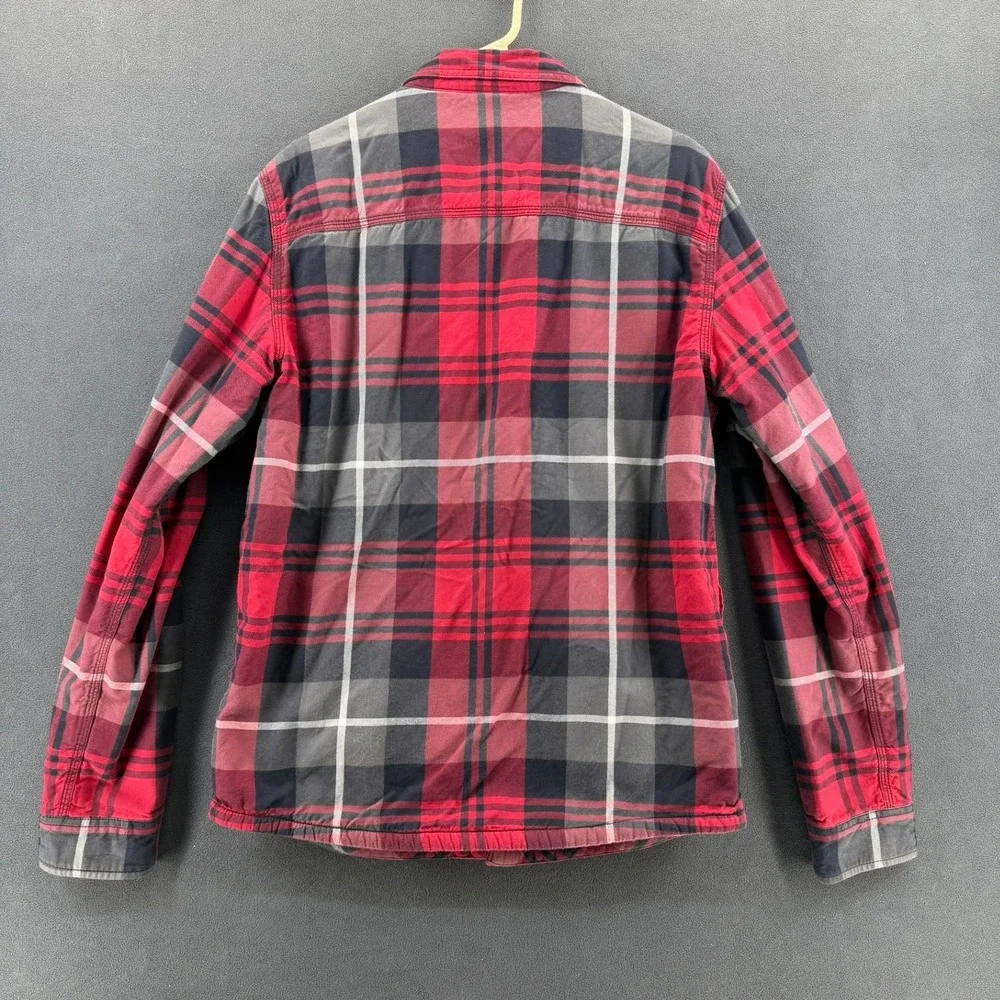 The North Face Mens Red Plaid Sherpa Lined Campshire Flannel Shacket Small